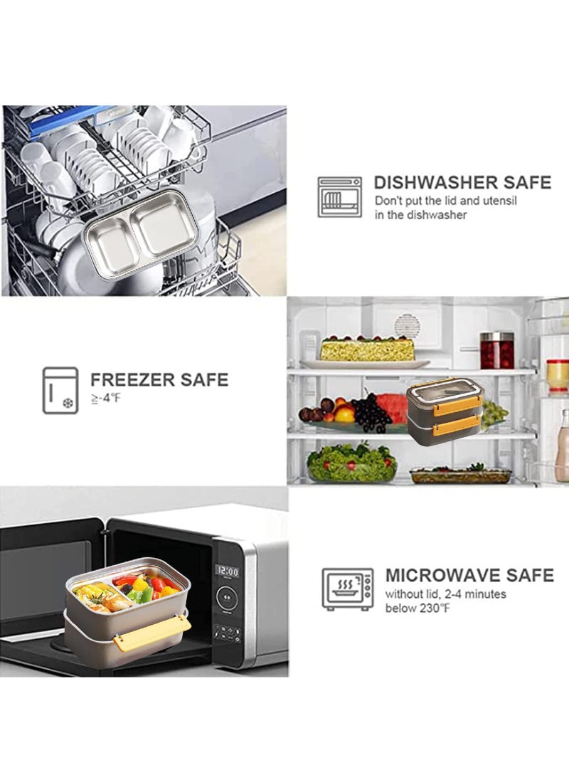 Rock Pow Stainless Steel Lunch Box - Insulated Bento Box Multifunctional Containers Food Containers with 2 Compartments,Tableware, Nylon insulation bag (1.6L Grey)  - Image 5