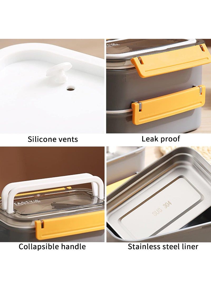 Rock Pow Stainless Steel Lunch Box - Insulated Bento Box Multifunctional Containers Food Containers with 2 Compartments,Tableware, Nylon insulation bag (1.6L Grey)  - Image 4