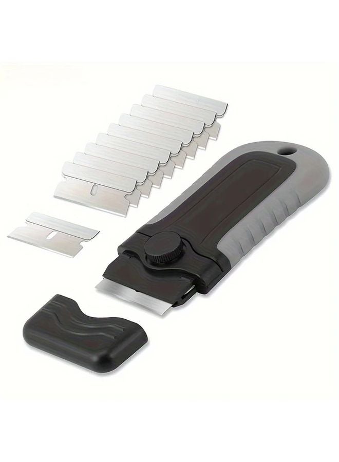 1 Set 5pcs Gray Stainless Steel Locking Razor Blade Scraper with Safety Cap for Glass Cooktops - Image 2
