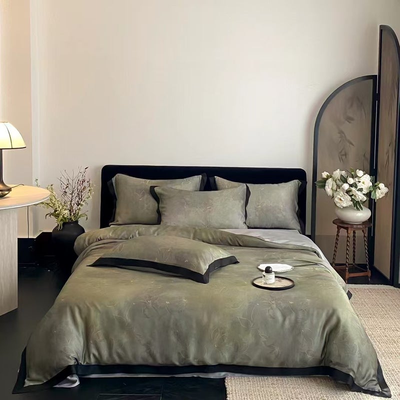 Luxury 100-Thread Count Tencel Lyocell Bedding Set - Cooling Ice Silk Duvet Cover & Fitted Sheet - Modern Floral Print for 1.5m Bed - Image 4