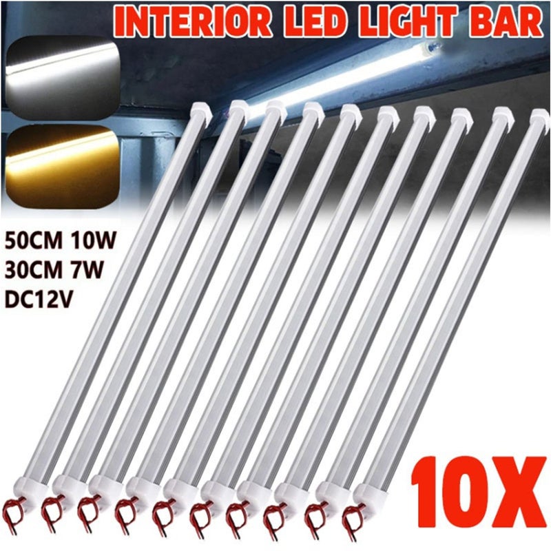 10pcs 11.81inch Milky White Interior LED Light Bar with Switch for Car Trailer Truck Bed Van RV Cargo Boat Cabinet Slim Enclosed Fixture 12 Volt Lighting - Image 1