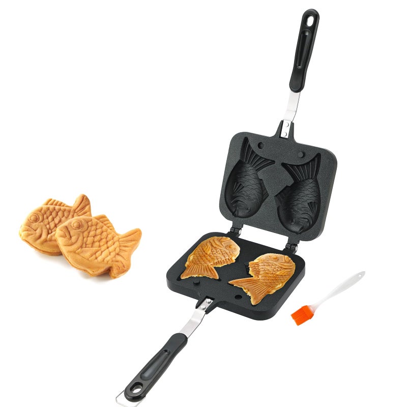 AMGSH Taiyaki Fish Shape Cake Pan Waffle Cake Maker FishShaped Pancake Double Pan Mold for Home Cooking with Silicone Oil Brush