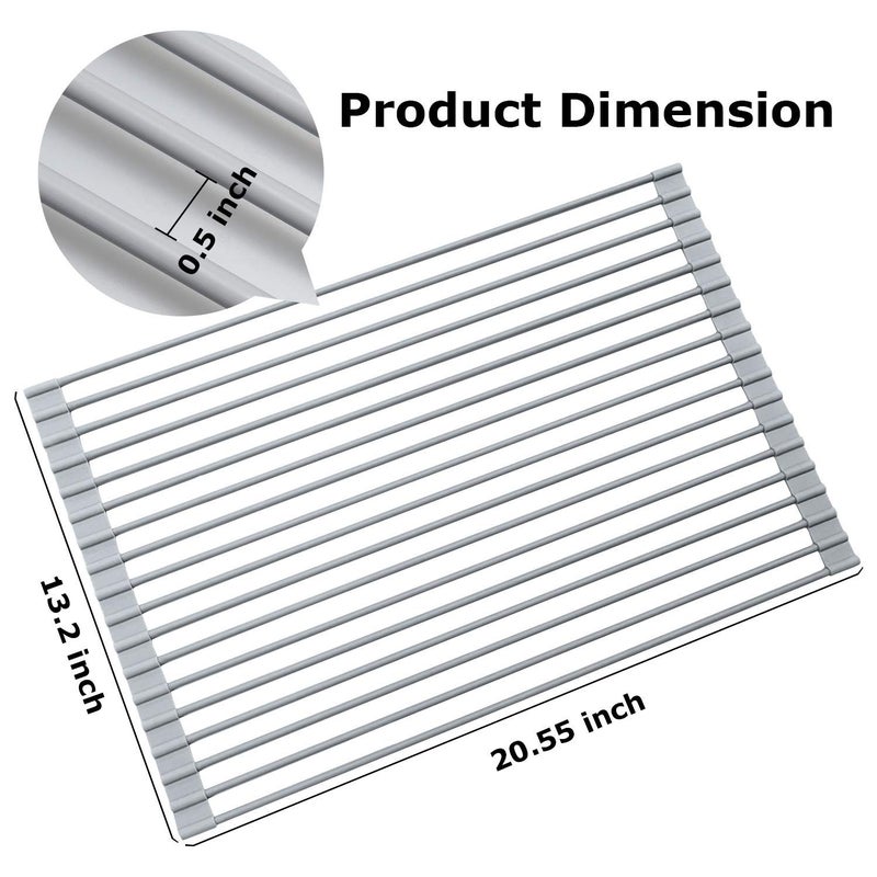 NILKANTH Over The Sink Multipurpose RollUp Dish Drying Rack Warm Gray LargeStainless SteelSilicone - Image 3