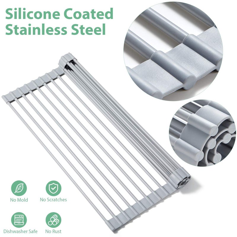 NILKANTH Over The Sink Multipurpose RollUp Dish Drying Rack Warm Gray LargeStainless SteelSilicone - Image 2