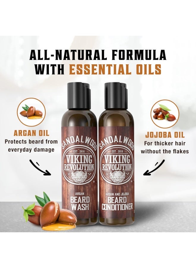 Viking Revolution Beard Wash & Beard Conditioner Set w/Argan & Jojoba Oils - Softens & Strengthens - Natural Beard Shampoo w/Beard Oil Sandalwood (5oz) - Image 4