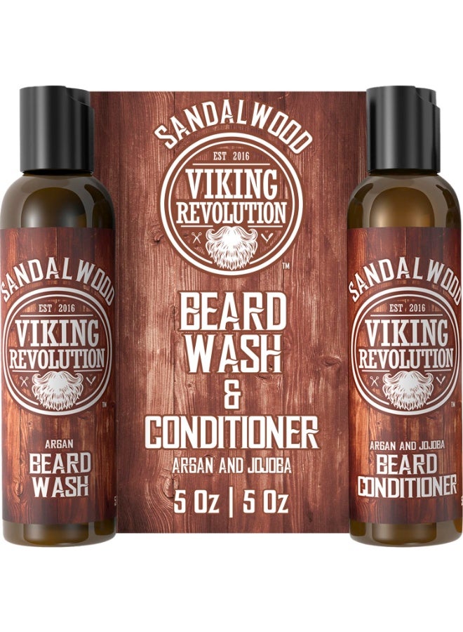 Viking Revolution Beard Wash & Beard Conditioner Set w/Argan & Jojoba Oils - Softens & Strengthens - Natural Beard Shampoo w/Beard Oil Sandalwood (5oz) - Image 5