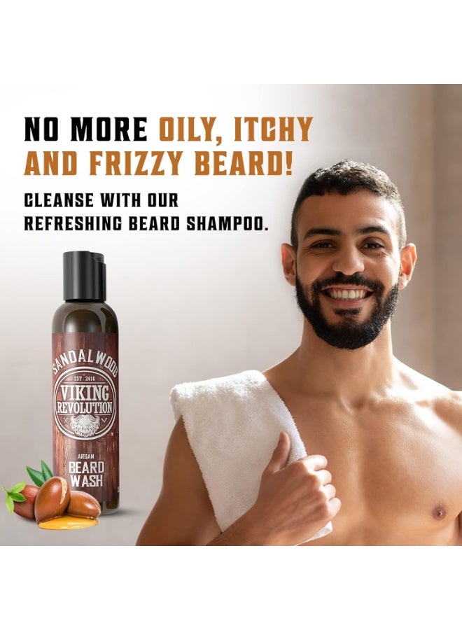 Viking Revolution Beard Wash & Beard Conditioner Set w/Argan & Jojoba Oils - Softens & Strengthens - Natural Beard Shampoo w/Beard Oil Sandalwood (5oz) - Image 3