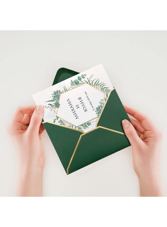 50 Pieces A7 Envelopes with Gold Border, 5.3 x 6.9 Inches Envelopes, Flap Envelopes, Fancy Envelopes, Luxury Envelopes, Mailing Envelopes, for Greeting Cards and Invitation, Green - Image 3