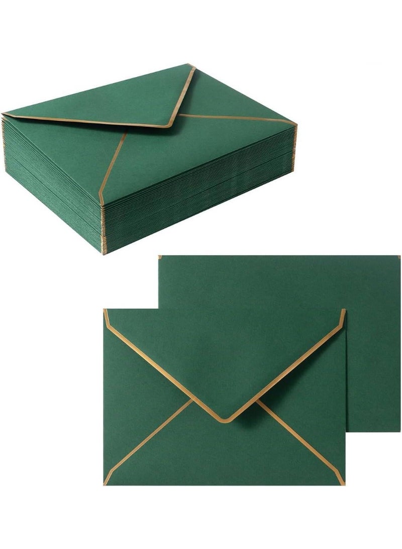 50 Pieces A7 Envelopes with Gold Border, 5.3 x 6.9 Inches Envelopes, Flap Envelopes, Fancy Envelopes, Luxury Envelopes, Mailing Envelopes, for Greeting Cards and Invitation, Green - Image 1