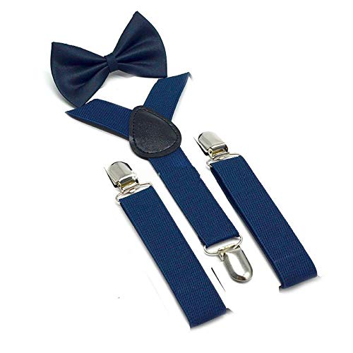 CLOTHERA Suspender and Bow Tie Set for 1 to 4 yrs Kids (Navy blue, Satin) - Image 1