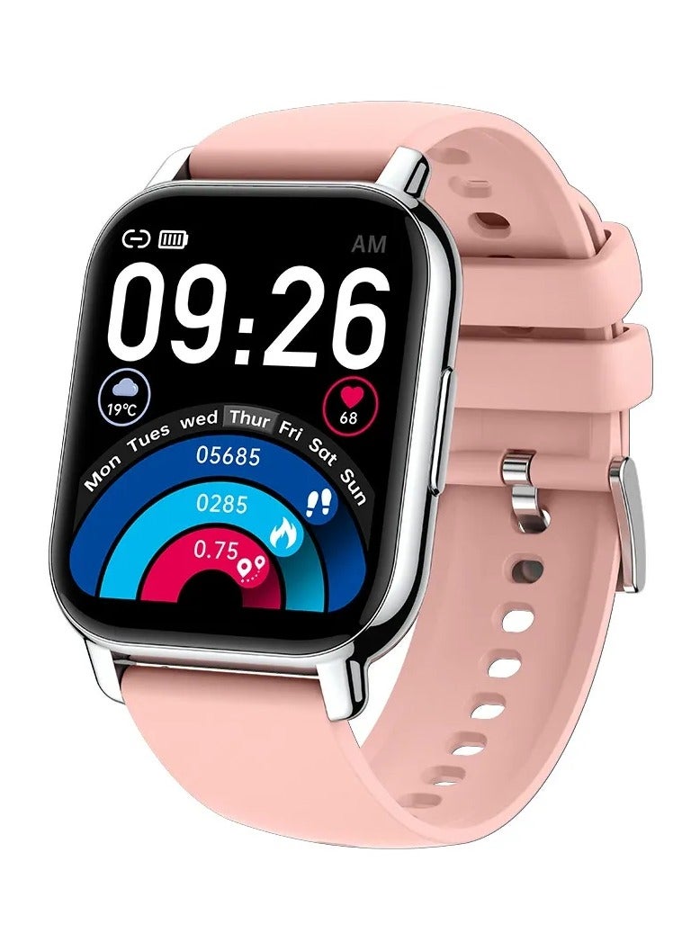 P66 Smart Watch,Business Smartwatch, Waterproof Fitness Watch, Bluetooth Calling,Smart watch for Men, Zinc Alloy Vacuum Plating, Heart Rate Monitoring,Smart watch for women Gold Dial + Pink Strap - Image 1