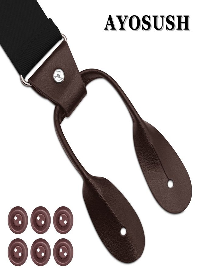 AYOSUSH Button Suspenders for Men Classic Tuxedo Braces Big and Tall Solid Color Black - Image 2