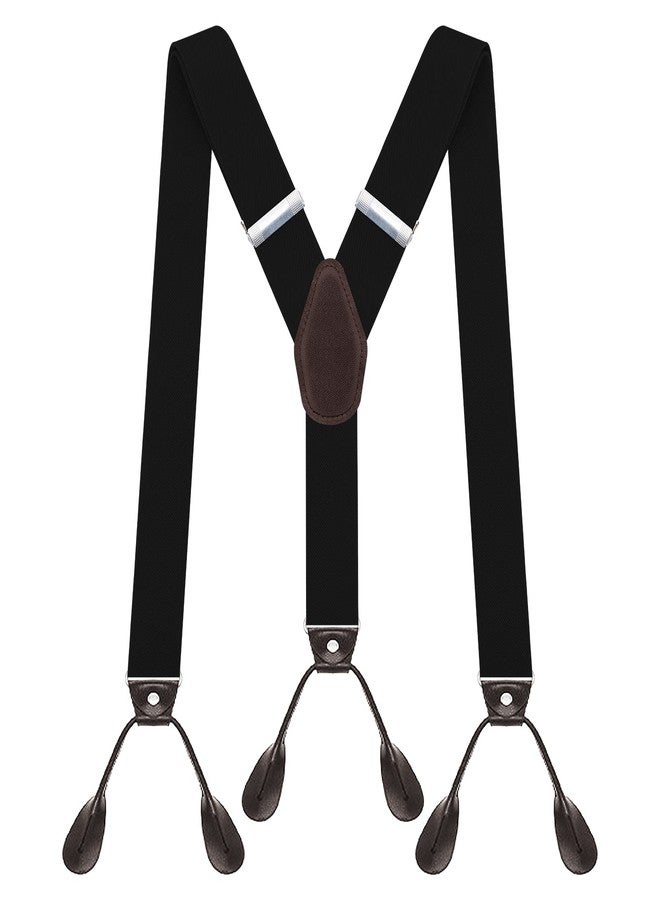 AYOSUSH Button Suspenders for Men Classic Tuxedo Braces Big and Tall Solid Color Black - Image 1