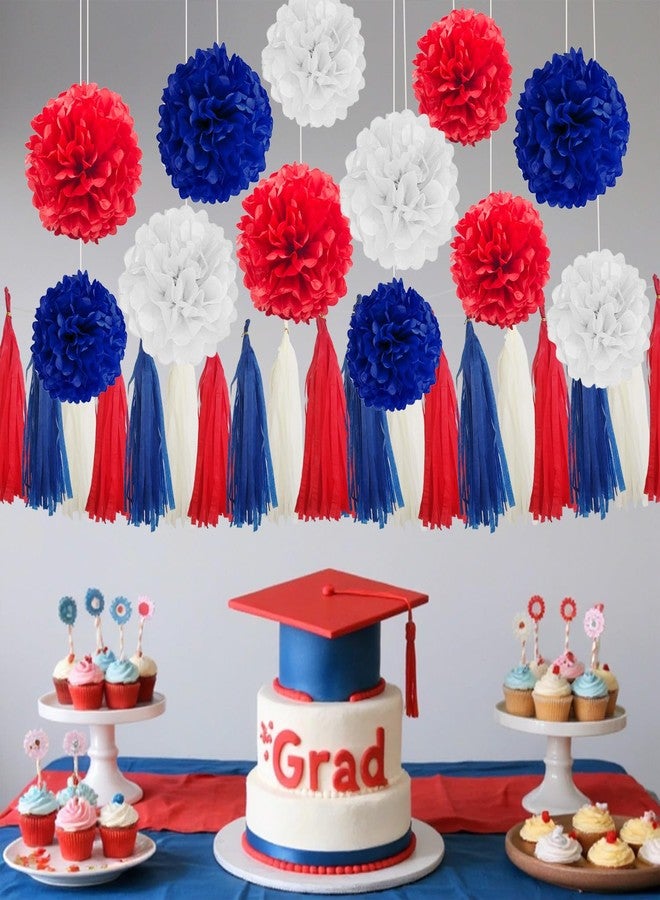 GAKA Red Blue and White Tissue Paper Tassel,Paper Tassel Garland Banner for Patriotic Party Decor Supplies,15 PC - Image 4
