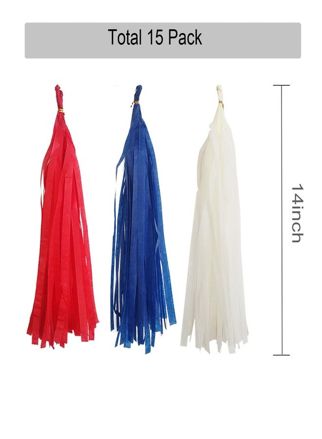 GAKA Red Blue and White Tissue Paper Tassel,Paper Tassel Garland Banner for Patriotic Party Decor Supplies,15 PC - Image 2