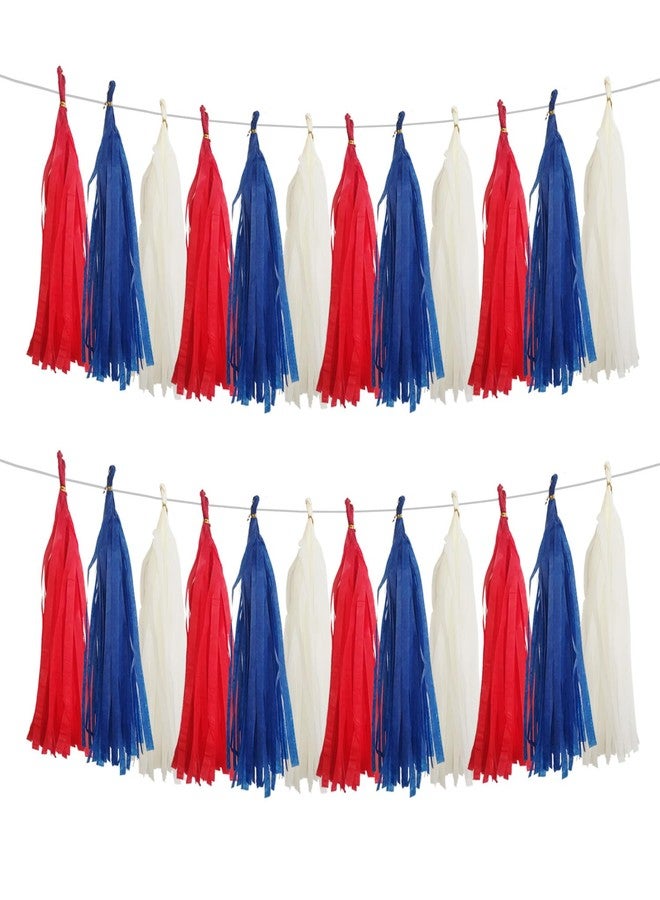 GAKA Red Blue and White Tissue Paper Tassel,Paper Tassel Garland Banner for Patriotic Party Decor Supplies,15 PC - Image 1
