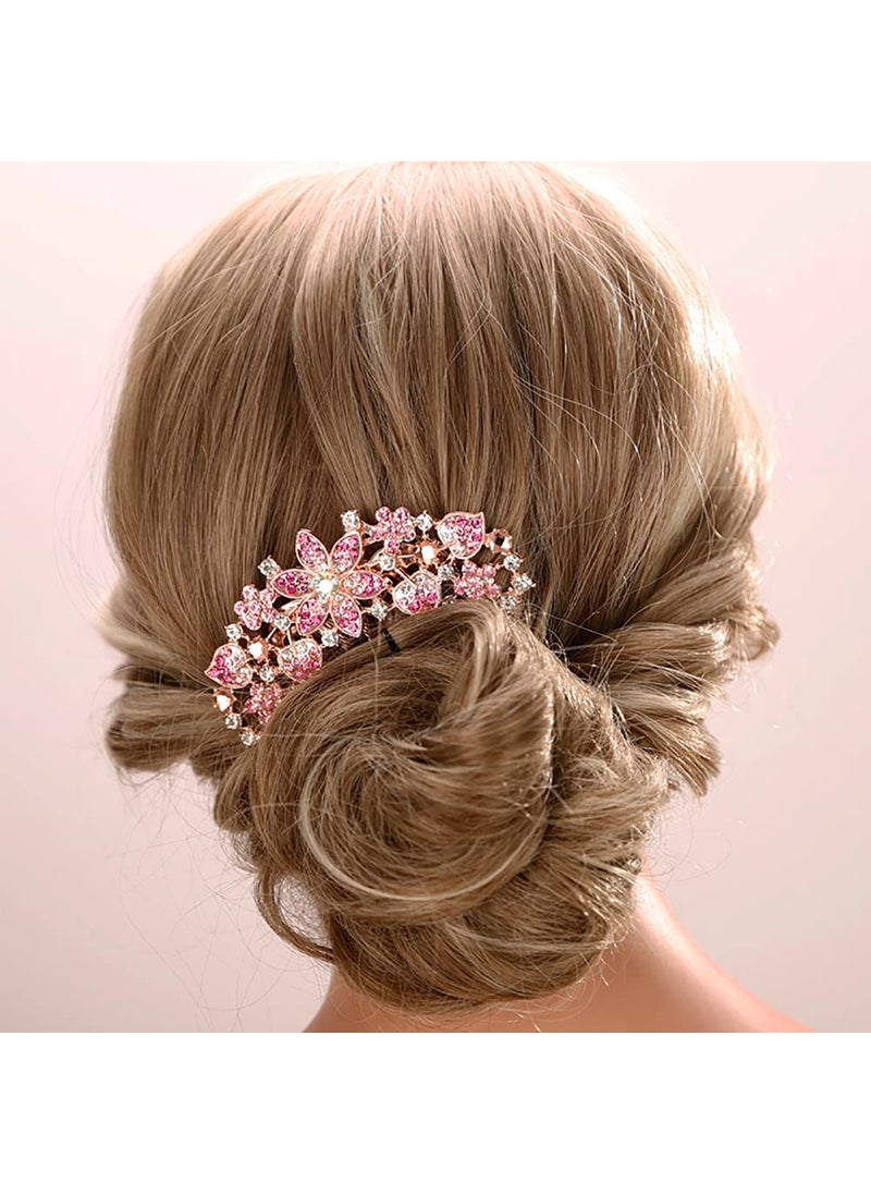 Aimimier - Aimimier Luxury Rhinestone Inlaid French Combs Crystal Hair Comb Barrette Hair Pins Hair Accessories for Brides and BridesmaidsPink - Image 1