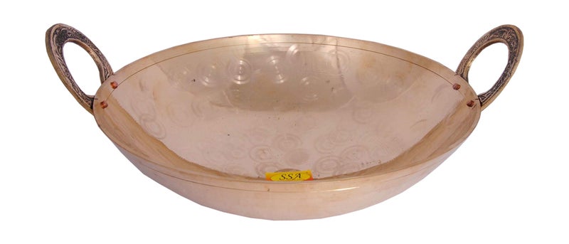 SHIV SHAKTI ARTS® Pure Brass Serving & Cooking Kadhai - Use for Serving & Cooking Food in Hotel, Restaurants, Cafe(No.2 | 2000 ml, Gold - Shinee Silver Touch Design) - Image 1