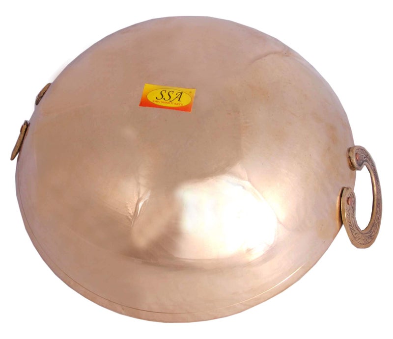 SHIV SHAKTI ARTS® Pure Brass Serving & Cooking Kadhai - Use for Serving & Cooking Food in Hotel, Restaurants, Cafe(No.2 | 2000 ml, Gold - Shinee Silver Touch Design) - Image 3