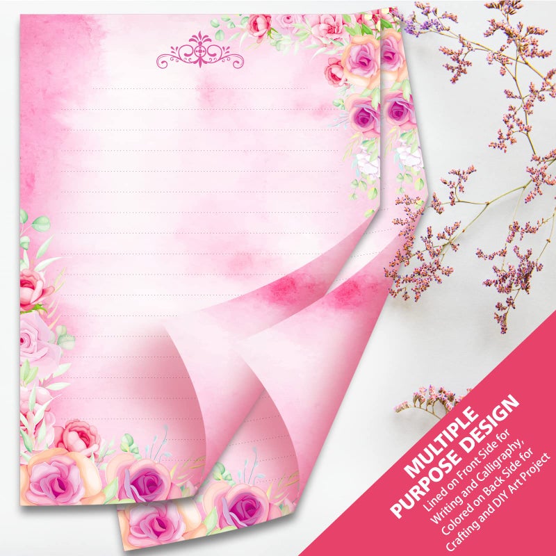 Anzon Mories 72 Pieces Cute Stationary Writing Paper and Envelope Set (2 Sides Colored, 1 Side Lined) 48 Sheets, 24 Pcs Envelopes, Flower Letter Stationery Floral Decoration (Inches, 5.5 x 7.5) - Image 4