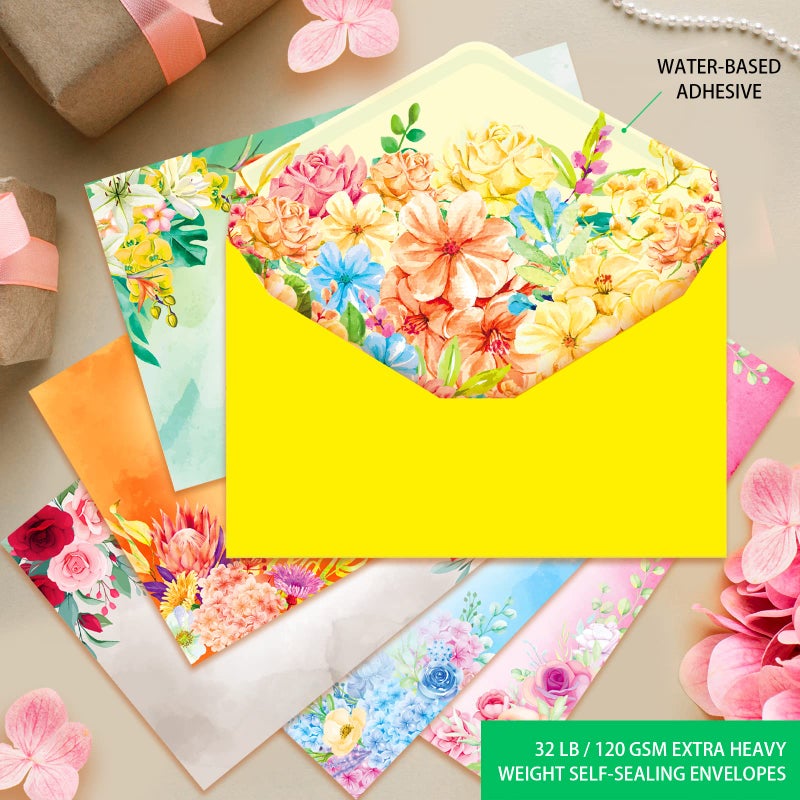 Anzon Mories 72 Pieces Cute Stationary Writing Paper and Envelope Set (2 Sides Colored, 1 Side Lined) 48 Sheets, 24 Pcs Envelopes, Flower Letter Stationery Floral Decoration (Inches, 5.5 x 7.5) - Image 5