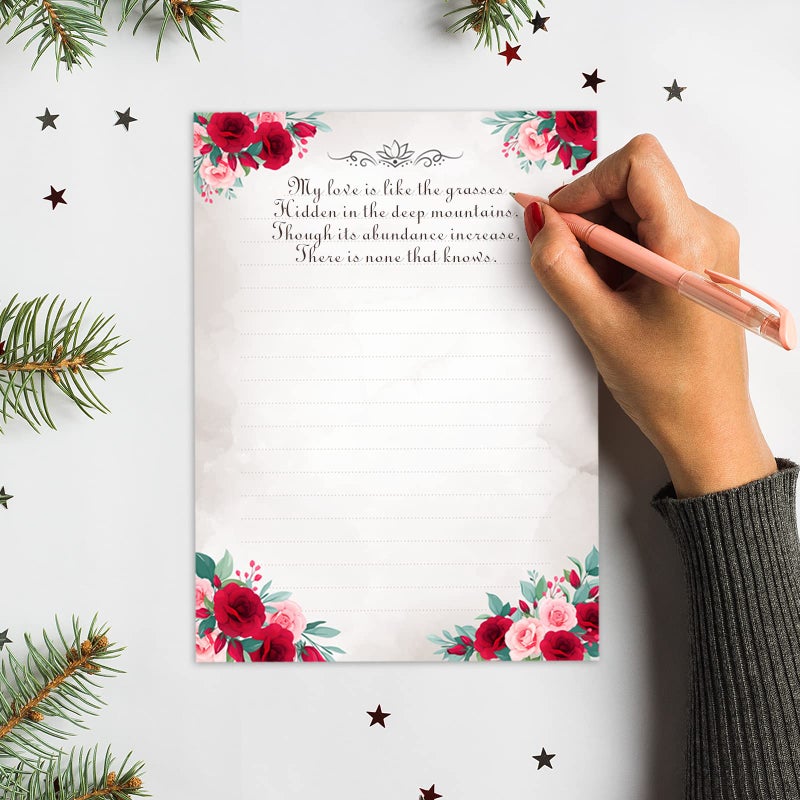 Anzon Mories 72 Pieces Cute Stationary Writing Paper and Envelope Set (2 Sides Colored, 1 Side Lined) 48 Sheets, 24 Pcs Envelopes, Flower Letter Stationery Floral Decoration (Inches, 5.5 x 7.5) - Image 3