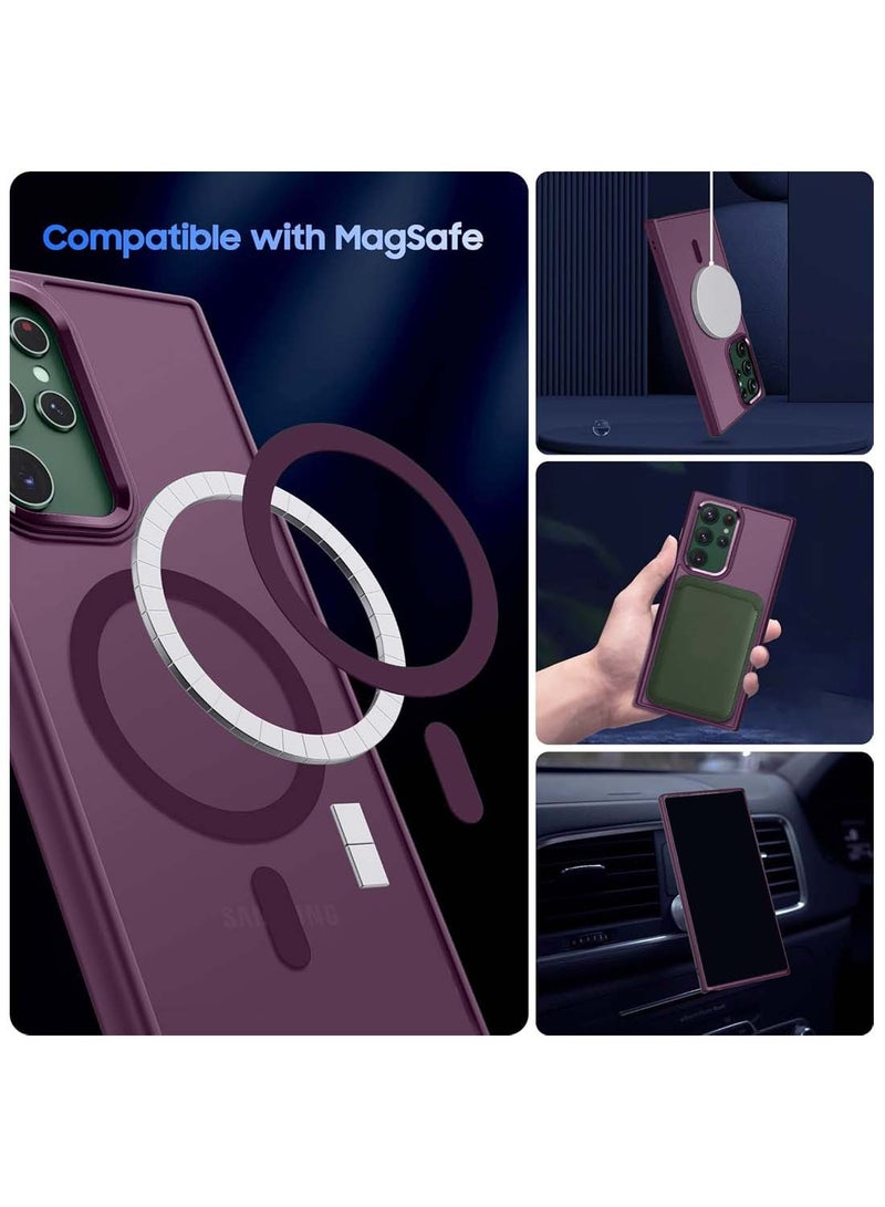 Wtech Samsung Galaxy S25 Ultra 2025 Hard Silicone Hybrid Translucent Slim Stylish Magnetic Magsafe Case Cover - Plum - Image 2