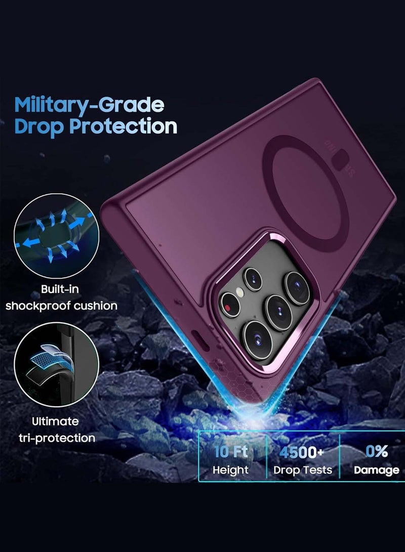 Wtech Samsung Galaxy S25 Ultra 2025 Hard Silicone Hybrid Translucent Slim Stylish Magnetic Magsafe Case Cover - Plum - Image 3