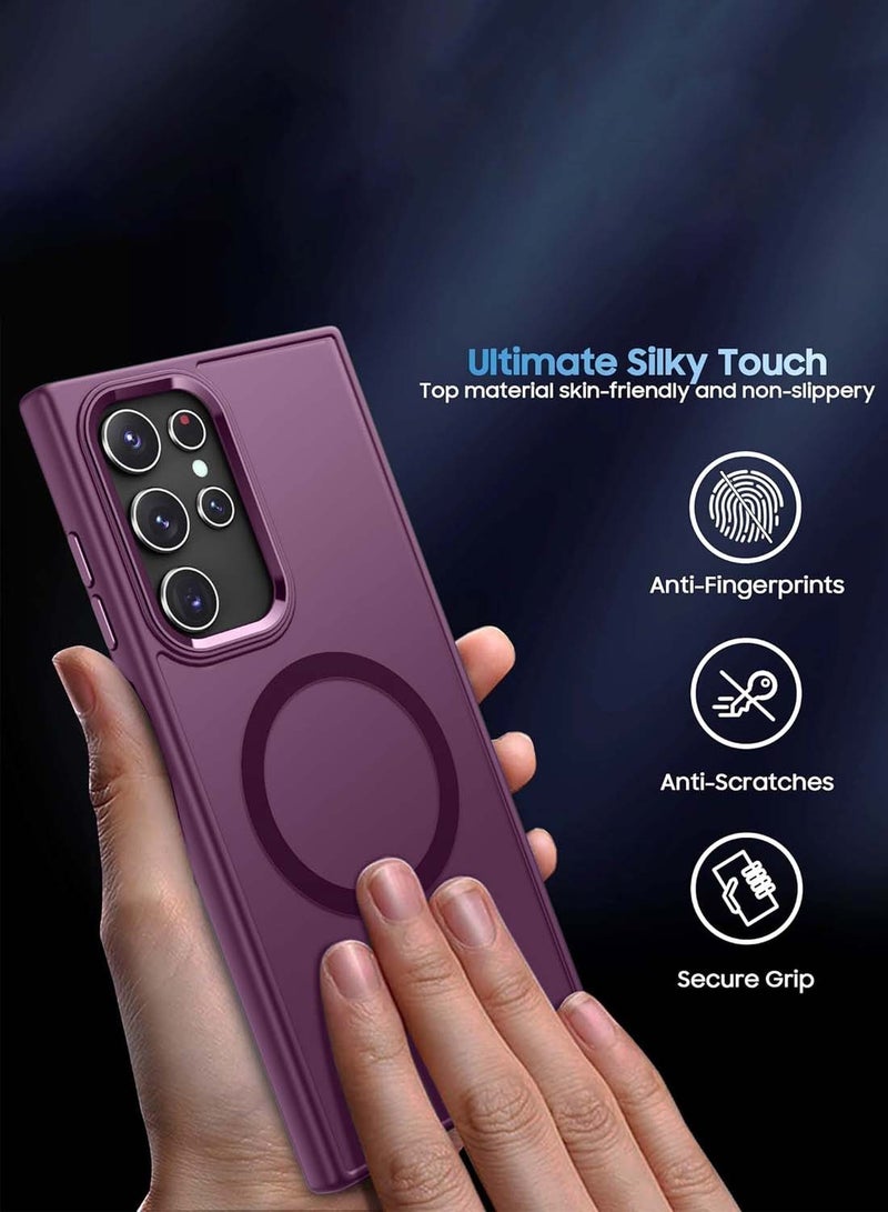 Wtech Samsung Galaxy S25 Ultra 2025 Hard Silicone Hybrid Translucent Slim Stylish Magnetic Magsafe Case Cover - Plum - Image 4