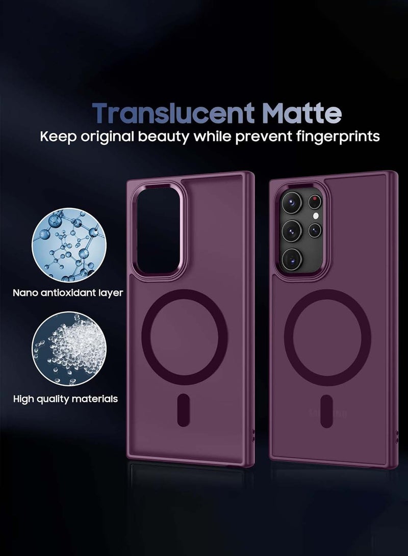 Wtech Samsung Galaxy S25 Ultra 2025 Hard Silicone Hybrid Translucent Slim Stylish Magnetic Magsafe Case Cover - Plum - Image 5