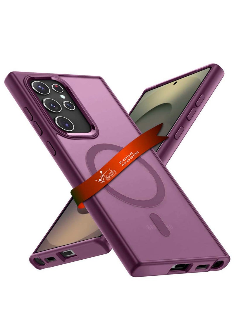 Wtech Samsung Galaxy S25 Ultra 2025 Hard Silicone Hybrid Translucent Slim Stylish Magnetic Magsafe Case Cover - Plum - Image 1