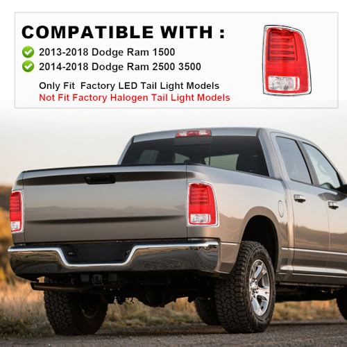 PIT66 LED Tail Lights, Compatible With 2013-2018 Dodge Ram 1500 2500 3500 Drive & Passenger Side Rear Lamp Brake Taillights Assembly-Included Bulb x2 & Harness x2,LED Updated - Image 2