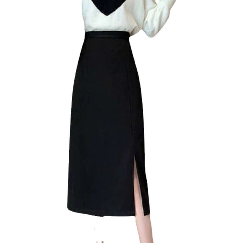 Black Split High Waist Sheath Skirt Mid-Length Skirt Women'S 2023 New A- Line One-Step Skirt Straight