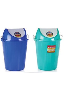 Aristo ARISTO Swing Lid Garbage Waste Dustbin with Metal Side Handle 25 LTR (Green & Blue) COMBO 