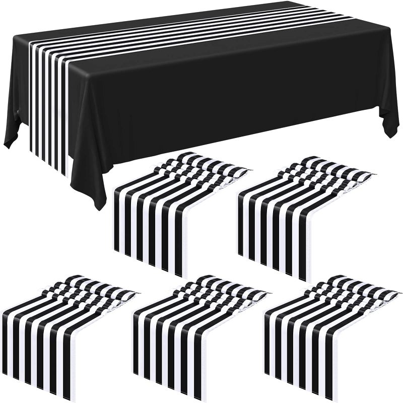 Striped Table Runner Polyester Decor Striped Design Modern Table Runner Elegant Decor for Indoor Events Family Dinner Outdoor Banquet Parties Celebrations Black White612 x 108 Inches