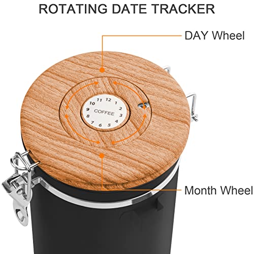 TEDSWAIT Coffee Canisters Airtight Coffee Bean Storage Container Kitchen Stainless Steel Food Storage Container with Scoop Date Tracker & CO2 Valve 61Fl Oz (Black) - Image 3