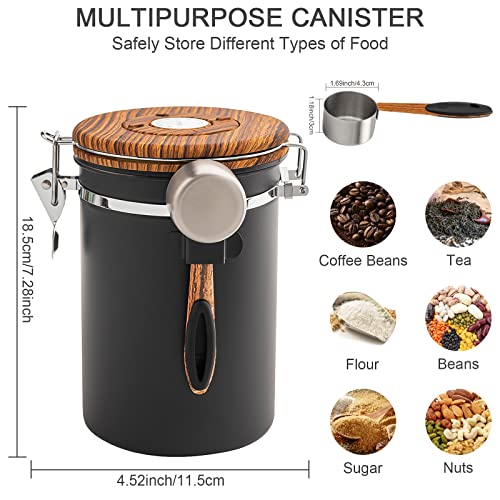 TEDSWAIT Coffee Canisters Airtight Coffee Bean Storage Container Kitchen Stainless Steel Food Storage Container with Scoop Date Tracker & CO2 Valve 61Fl Oz (Black) - Image 5