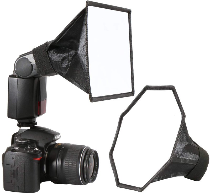 waka Flash Diffuser Light Softbox, [2 Pack] Speedlight Softbox Collapsible with Storage Pouch - 8" Octagon Softbox + 8"x6" for Canon, Yongnuo and Nikon Speedlight - Image 1