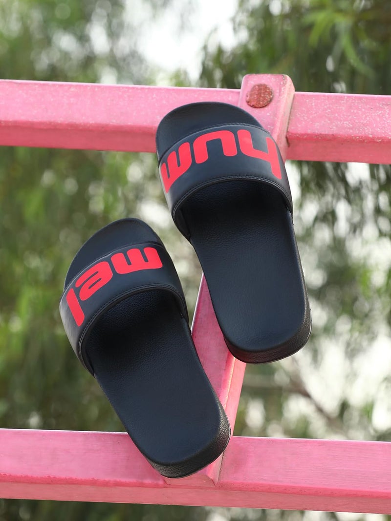 hummel CHUNK MEN SLIDERS Comfortable Cushioned Sole Arch Support Durable Lightweight Flexible Trendy Style Flip flops and Slippers Slides for Men Daily use Chappal - UK 9 Black/Red - Image 4