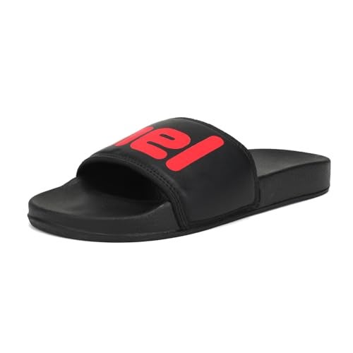 hummel CHUNK MEN SLIDERS Comfortable Cushioned Sole Arch Support Durable Lightweight Flexible Trendy Style Flip flops and Slippers Slides for Men Daily use Chappal - UK 9 Black/Red - Image 3