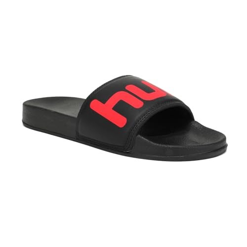 hummel CHUNK MEN SLIDERS Comfortable Cushioned Sole Arch Support Durable Lightweight Flexible Trendy Style Flip flops and Slippers Slides for Men Daily use Chappal - UK 9 Black/Red - Image 2