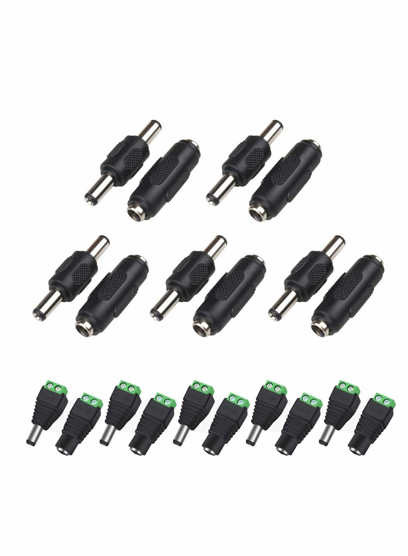 Excefore Adapter Plug 5.5 x 2.1mm DC Power Coupler, DC Male To Male Connector, DC Female to Female Connector + Barrel Power 12V Male and Female DC Power Connector 20 Pcs - Image 1