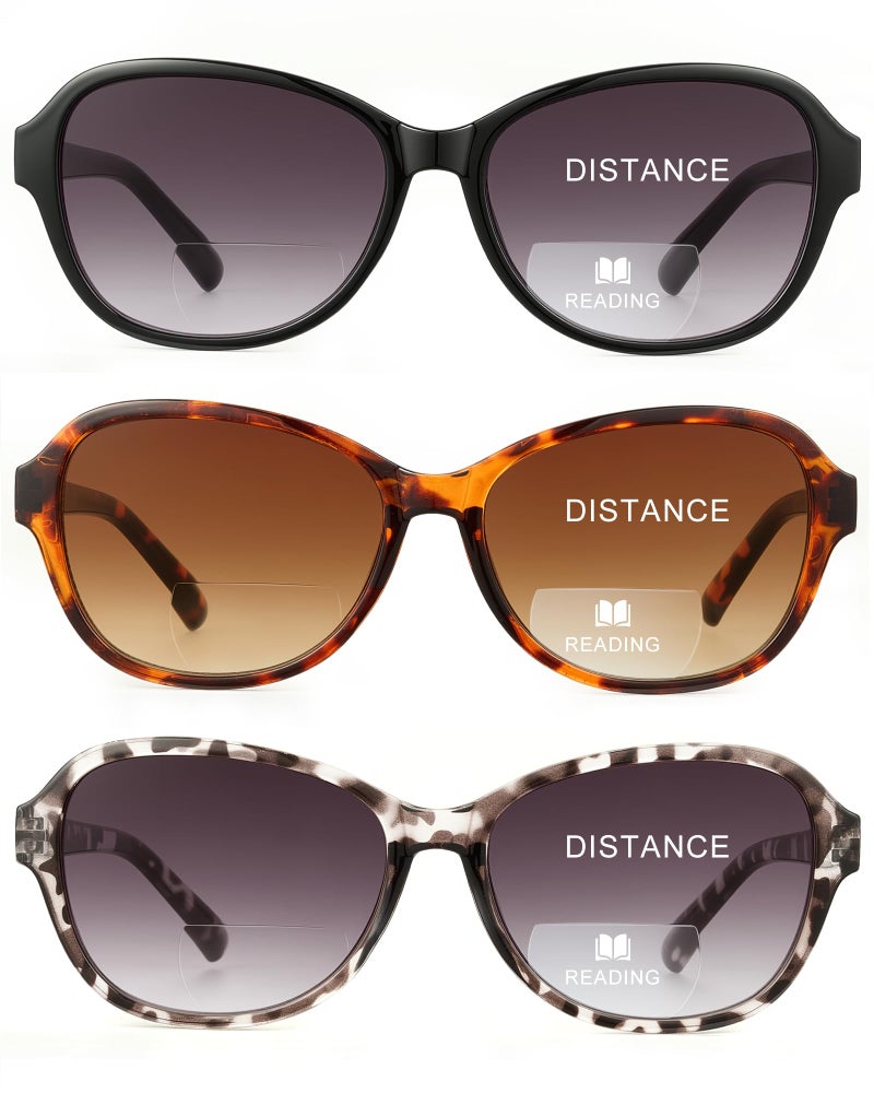 JOLISU 3 Pack Bifocal Reading Sunglasses for Women2 in 1 Sun Readers with Spring Hinge UV400 Protection 200 - Image 2