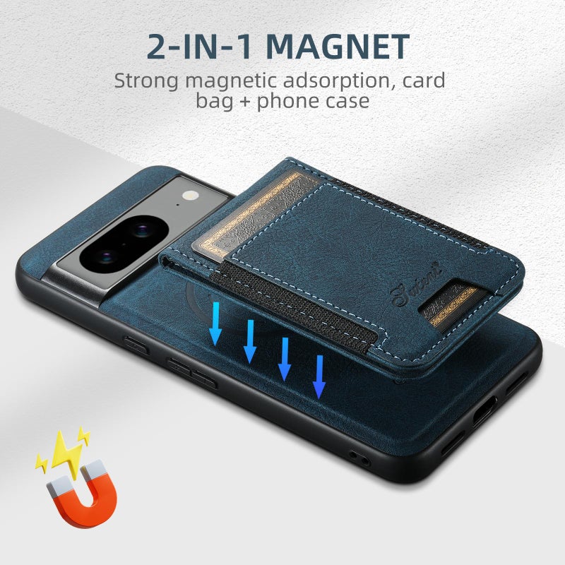 Suteni For Google Pixel 8A H17 Litchi Texture Leather Magnetic Detachable Wallet Phone Case(Blue) - Image 3