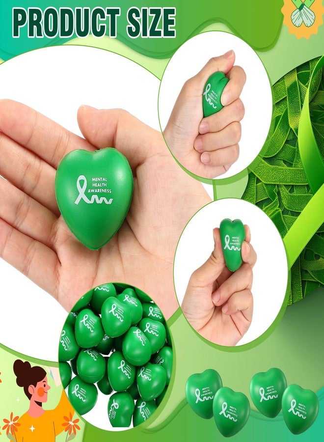 Arrowbash مجموعة أروباش، ١٠٠ قطعة من أدوات التوعية بالصحة النفسية، كرات إسفنجية صغيرة خضراء لتخفيف التوتر، هدايا للصحة النفسية، ألعاب لتخفيف القلق والتوتر، هدايا لجمع التبرعات، دعم العقول، أوقفوا وصمة العار (قلب). - Image 3