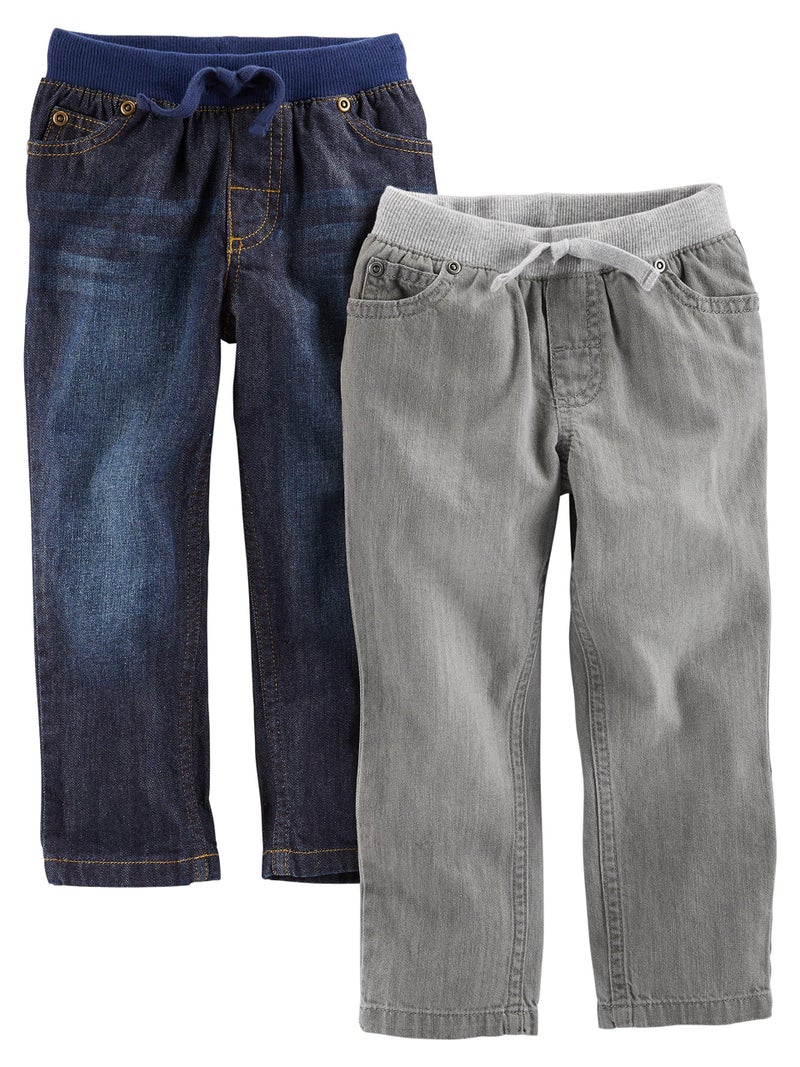 Simple Joys by Carter's Toddler Boys' Pull-On Denim Pant, Pack of 2, Grey/Denim, 2T