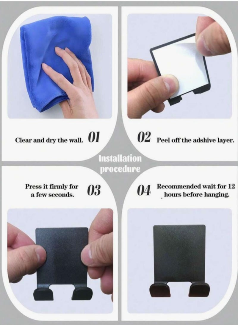 Adhesive Hooks, a set of adhesive hooks for walls, 4 pieces of wall adhesive hooks, easy-to-install and versatile wall holder, sticky clothes hanger, adhesive hook without drilling, wall-mounted key holder, wall-mounted adhesive hook, kitchen tool holder, bathroom tool holder, adhesive hook for the wall, shower loofah holder, holder for kitchen utensils like forks, spoons, knives, and spatulas, cooking spatula holder, wall-mounted socket holder, electrical plug holder, plug holder, electrical wire holder next to the socket - a set of 4 pieces - black color - Image 3