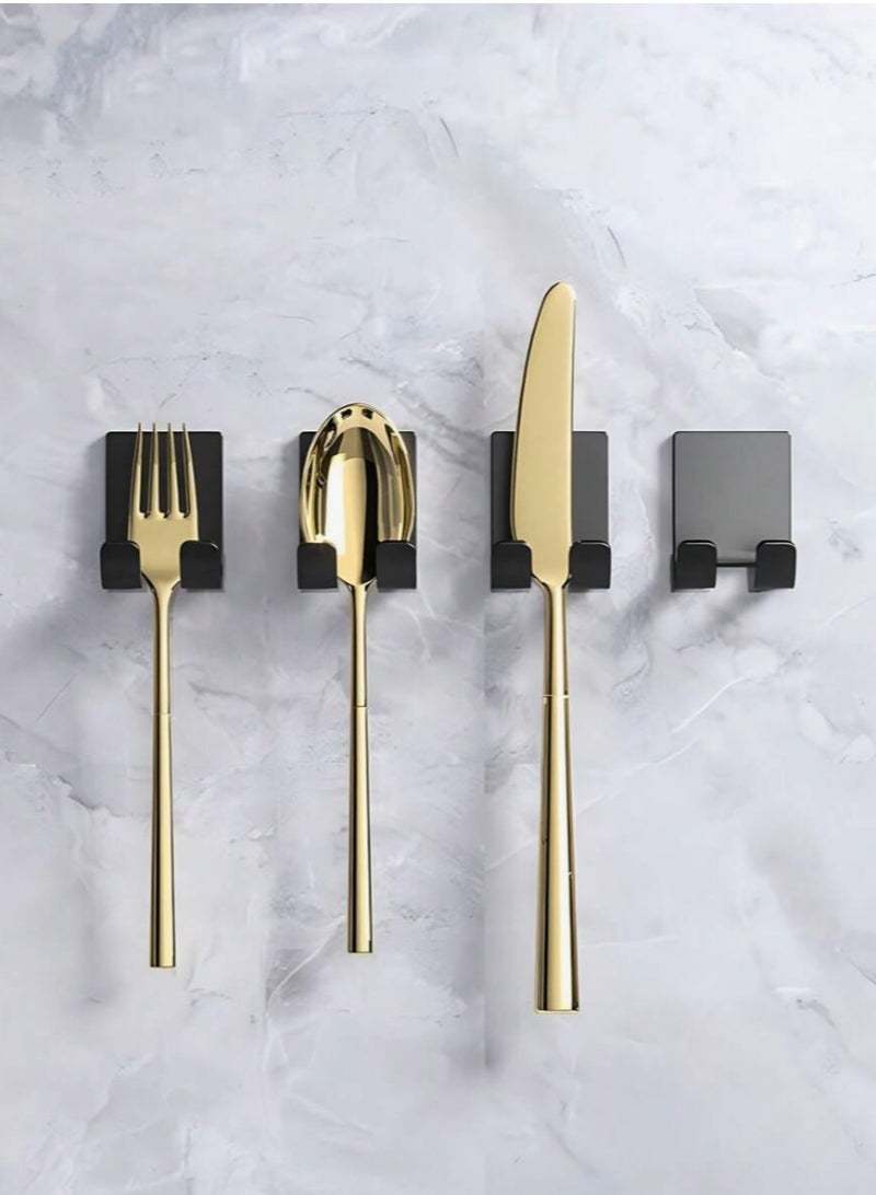 Adhesive Hooks, a set of adhesive hooks for walls, 4 pieces of wall adhesive hooks, easy-to-install and versatile wall holder, sticky clothes hanger, adhesive hook without drilling, wall-mounted key holder, wall-mounted adhesive hook, kitchen tool holder, bathroom tool holder, adhesive hook for the wall, shower loofah holder, holder for kitchen utensils like forks, spoons, knives, and spatulas, cooking spatula holder, wall-mounted socket holder, electrical plug holder, plug holder, electrical wire holder next to the socket - a set of 4 pieces - black color - Image 5