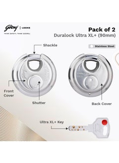 Godrej Locking Solutions and Systems Godrej Ultra XL DuraLock Padlock with 3 Common Keys 90 mm 2 PcsSilver  - Image 2
