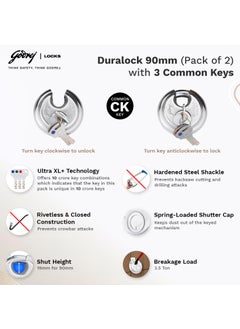 Godrej Locking Solutions and Systems Godrej Ultra XL DuraLock Padlock with 3 Common Keys 90 mm 2 PcsSilver  - Image 3
